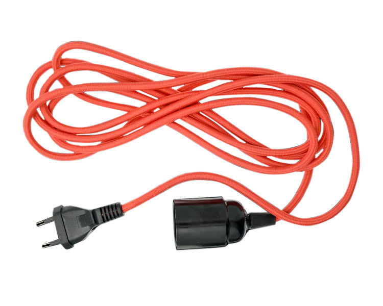 Textilní kabel s objímkou a zástrčkou, červený | DesignVille
