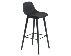 Barová stolička Fiber Stool 65cm s opěrkou, Wood base, black