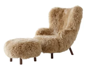Křeslo Petra VB3 a pouf ATD1, walnut/sheepskin Honey