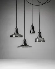 Závěsné svítidlo Shadows PC896, smoke grey / black stained oak