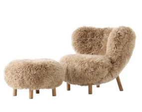 Křeslo Little Petra VB1 a pouf ATD1, oak/sheepskin Honey