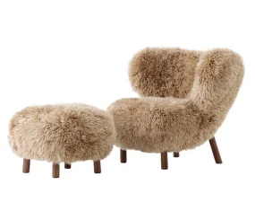 Křeslo Little Petra VB1 a pouf ATD1, walnut/sheepskin Honey