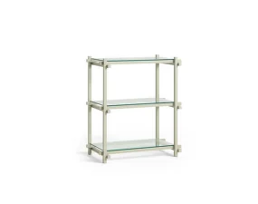 Policový systém Woody Column Low, smokey grey/clear glass