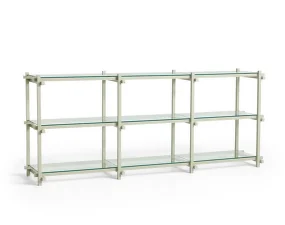 Policový systém Woody Low, smokey grey/clear glass