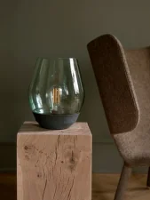 Ex-display stolní lampa Bowl Table Lamp. stainless steel / light smoked glass