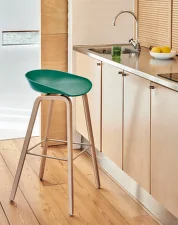 Barová stolička AAS 32 Low Lacquered Oak Veneer, teal green