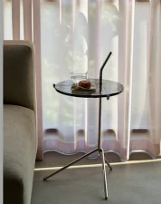 Stolek Halten SH9, polished stainless steel  / smoked cast glass