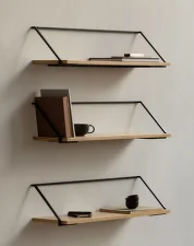 Police Rail Shelf, black steel / natural oak