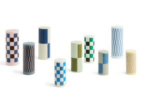 Svíčka Column Candle Large, light blue and dusty blue check