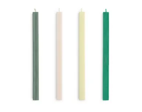 Svíčky Square Candle set 4ks, greens and whites