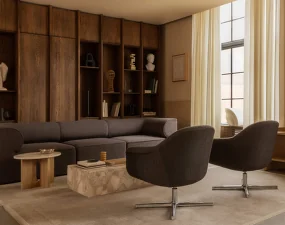 Křeslo Harbour Lounge Chair Swivel, polished aluminium/Logan Haze