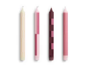 Svíčky Pattern Candle set 4ks, pink and bordeaux