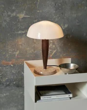 Stolní lampa Herman SHY3, Opal Glass w. Walnut & Cream Marble