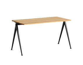 Pracovní stůl Pyramid Table 01, 140 x 65 x 74 cm, black powder coated steel / clear lacquered solid oak