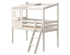 Středně vysoká domečková postel s jedním okénkem Classic, white washed
