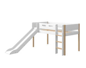 Středně vysoká dětská postel Nor se skluzavkou, rovný žebřík, white