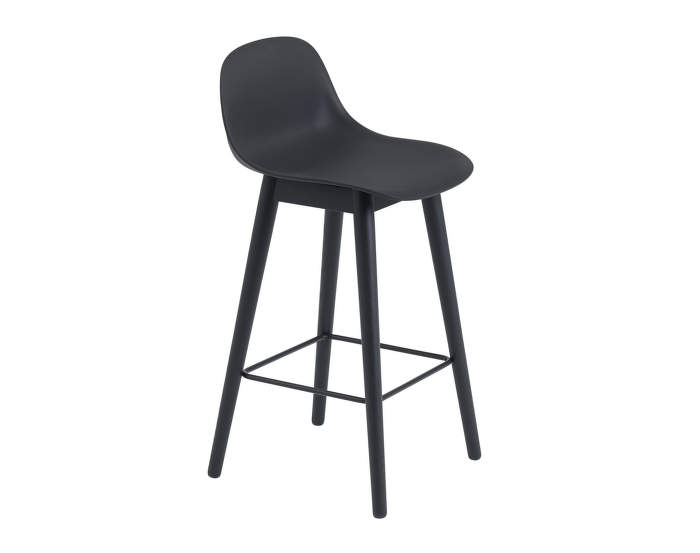 Barová stolička Fiber s opěrkou, dřevěná podnož, black