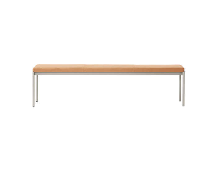 MIES Bench L180, light grey / natural leather