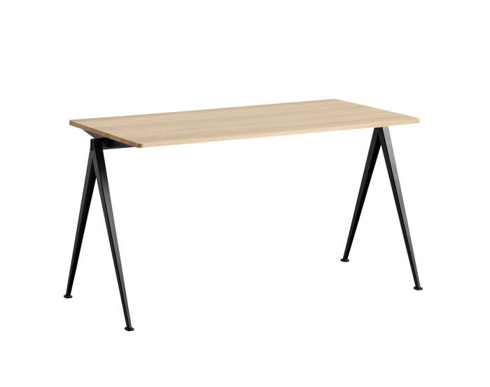 Pyramid Table 01, 140 x 65 x 74 cm, black powder coated steel / matt lacquered solid oak