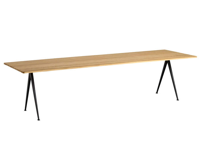 Pyramid Table 02, 300 x 85 x 74 cm, black powder coated steel / clear lacquered solid oak
