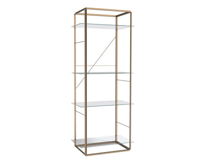 Florence Shelf, Large, Raw Gold Frame w. Clear Glass Shelves
