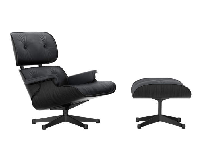 Eames Lounge Chair & Ottoman Chestnut Black, Leather Premium F66 Nero