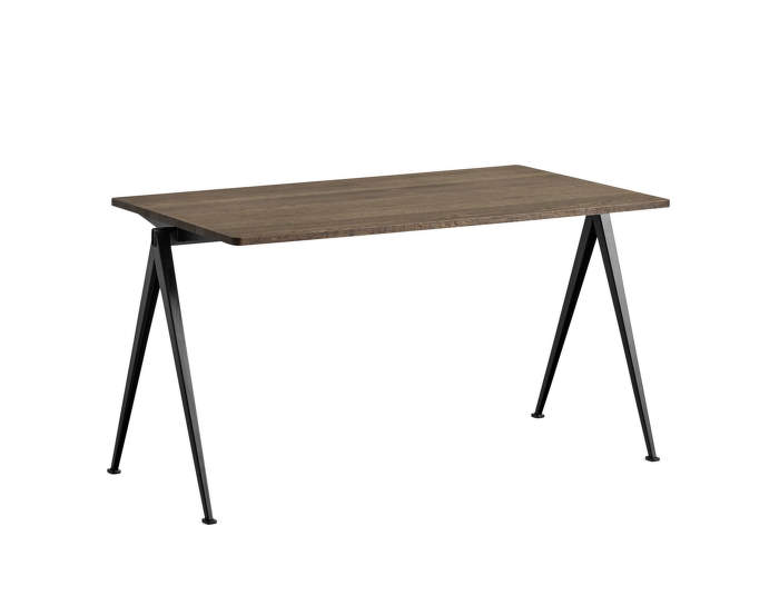 Pyramid Table 01, 140 x 75 x 74cm, black powder coated steel / smoked solid oak