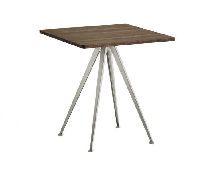 Pyramid Table 21, 70 x 70 x 74 cm, beige powder coated steel / smoked solid oak