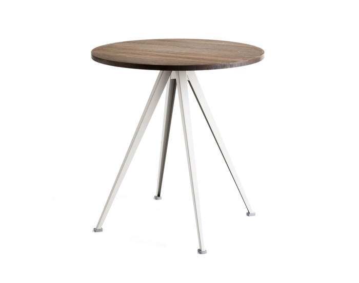 Pyramid Table 21, Ø70 x 74 cm, beige powder coated steel / smoked solid oak