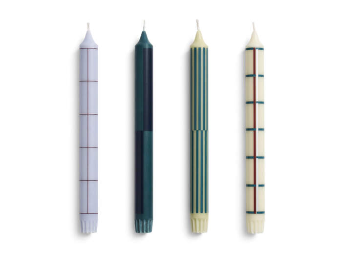 Svíčky Pattern Candle set 4ks, green and silver