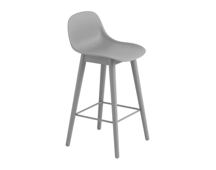 Barová stolička Fiber s opěrkou, dřevěná podnož, grey