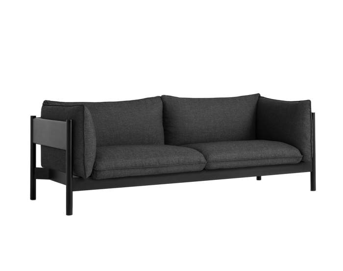 Arbour 3 seater, black lacquered solid beech / Re-Wool 198