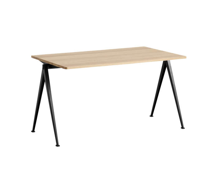 Pyramid Table 01, 140 x 75 x 74cm, black powder coated steel / matt lacquered solid oak