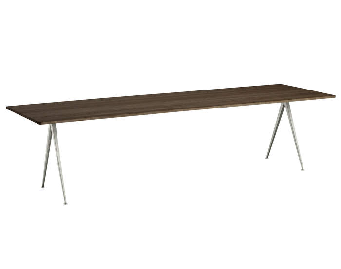 Pyramid Table 02, 300 x 85 x 74 cm, beige powder coated steel / smoked solid oak