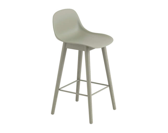 Barová stolička Fiber s opěrkou, dřevěná podnož, dusty green