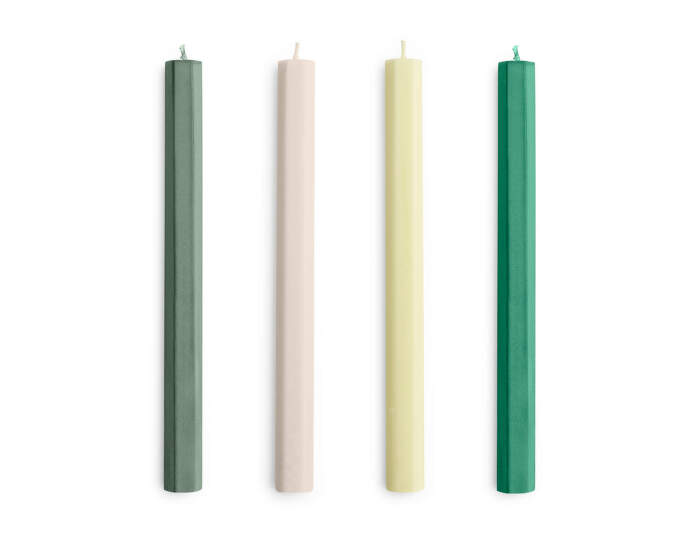Svíčky Hexagon Candle set 4ks, greens and whites