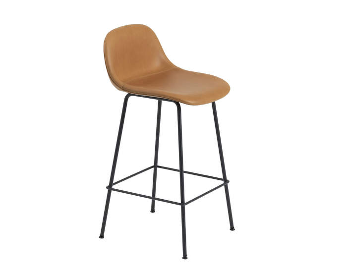 Barová stolička Fiber s opěrkou tube base, Silk leather Cognac