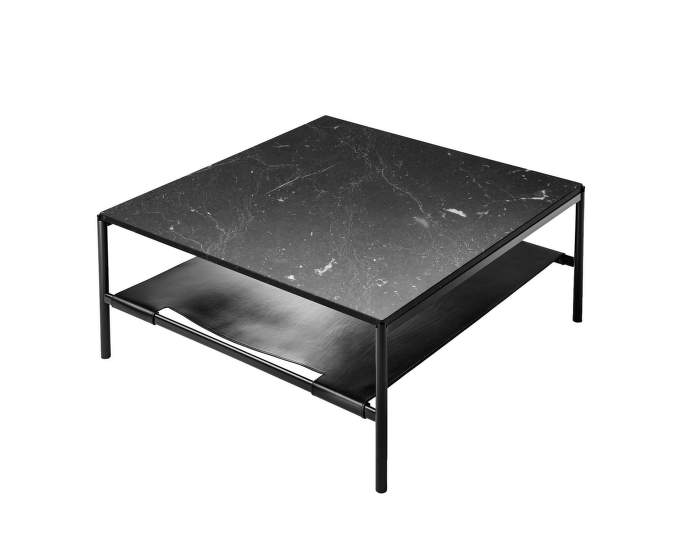 MIES Lounge Table, black marble / black leather