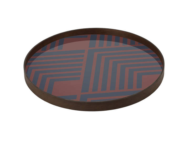 Glass Tray Round L, midnight chevron