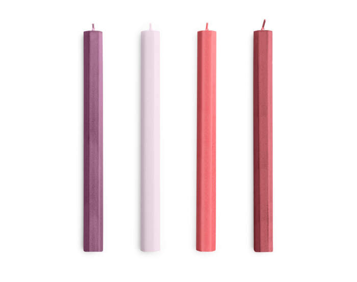 Svíčky Hexagon Candle set 4ks, reds and bordeaux