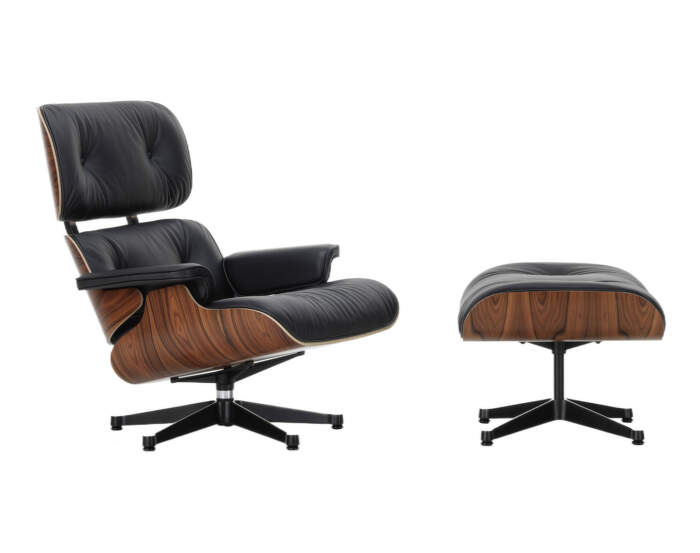 Eames Lounge Chair & Ottoman Santos Palisander, Leather Premium F66 Nero