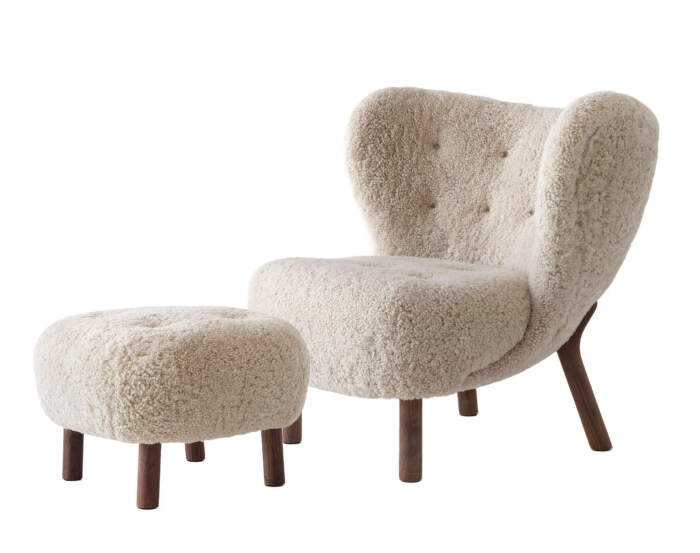 Křeslo Little Petra VB1 a pouf ATD1, walnut/sheepskin Moonlight