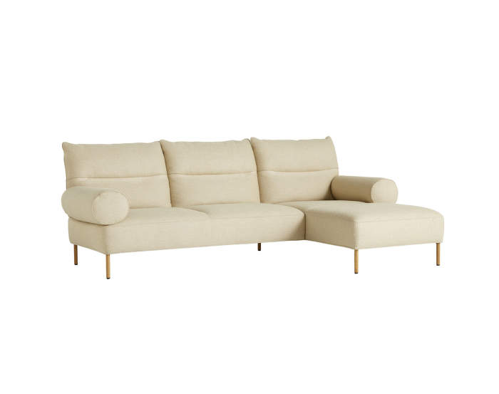 Pandarine 3 Seater Chaise Longue, right, cylindrical armrest, Lint Beige / oiled oak