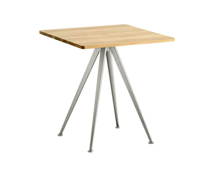Pyramid Table 21, 70 x 70 x 74 cm, beige powder coated steel / clear lacquered solid oak