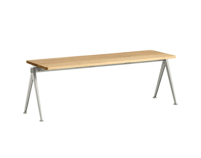 Pyramid Bench 11 140 cm, beige powder coated steel / clear lacquered solid oak