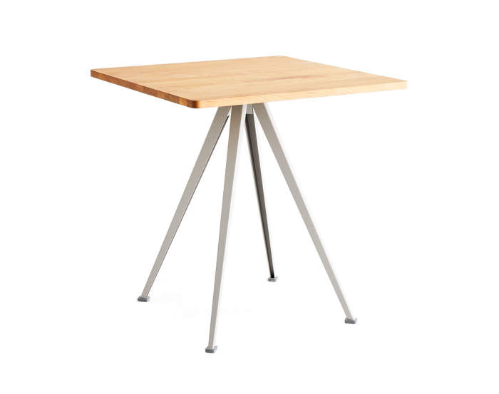 Pyramid Table 21, 70 x 70 x 74 cm, beige powder coated steel / oiled solid oak