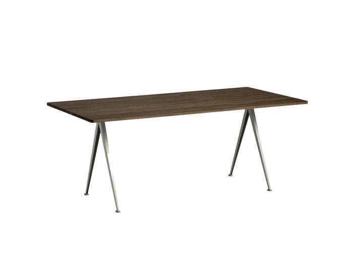 Pyramid Table 02, 190 x 85 x 74 cm, beige powder coated steel / smoked solid oak