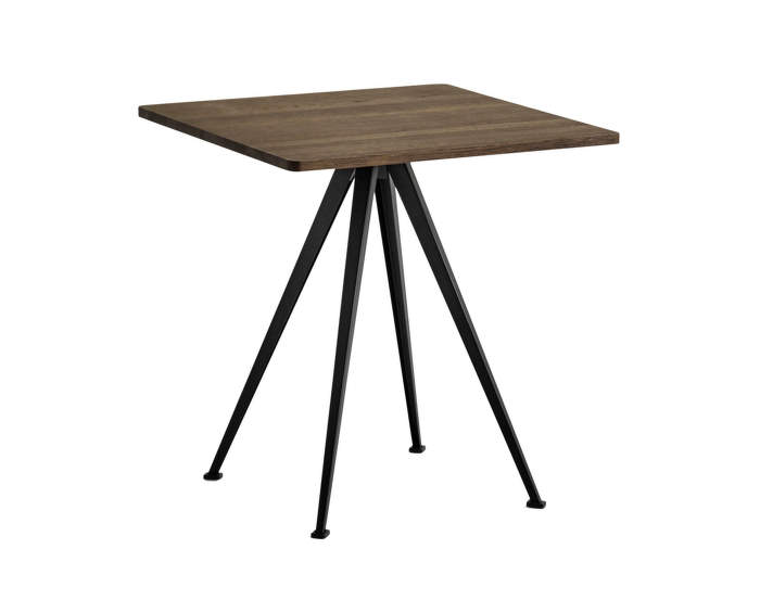 Pyramid Table 21, 70 x 70 x 74 cm, black powder coated steel / smoked solid oak
