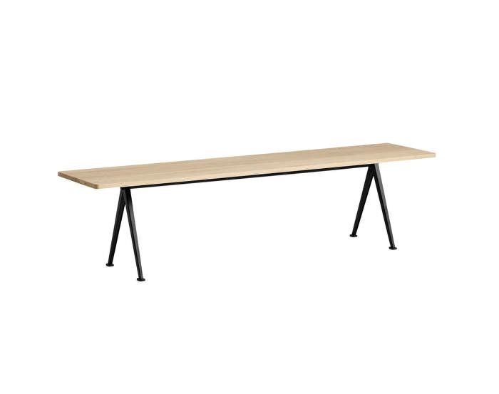 Pyramid Bench 12 190 cm, black powder coated steel / matt lacquered solid oak