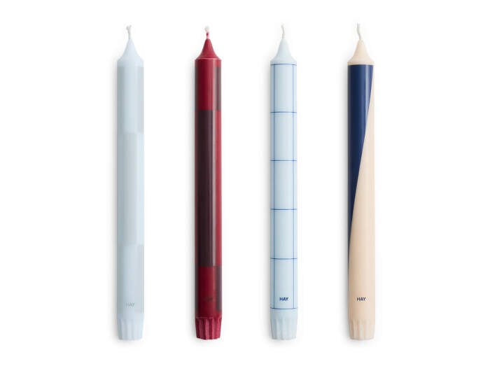 Svíčky Pattern Candle set 4ks, blues and bordeaux